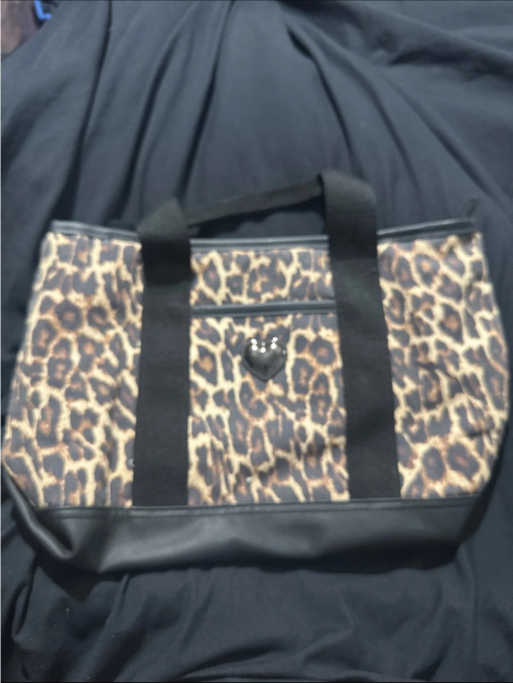 LUV BETSEY Leopard Print Canvas Tote Bag with Black Trim